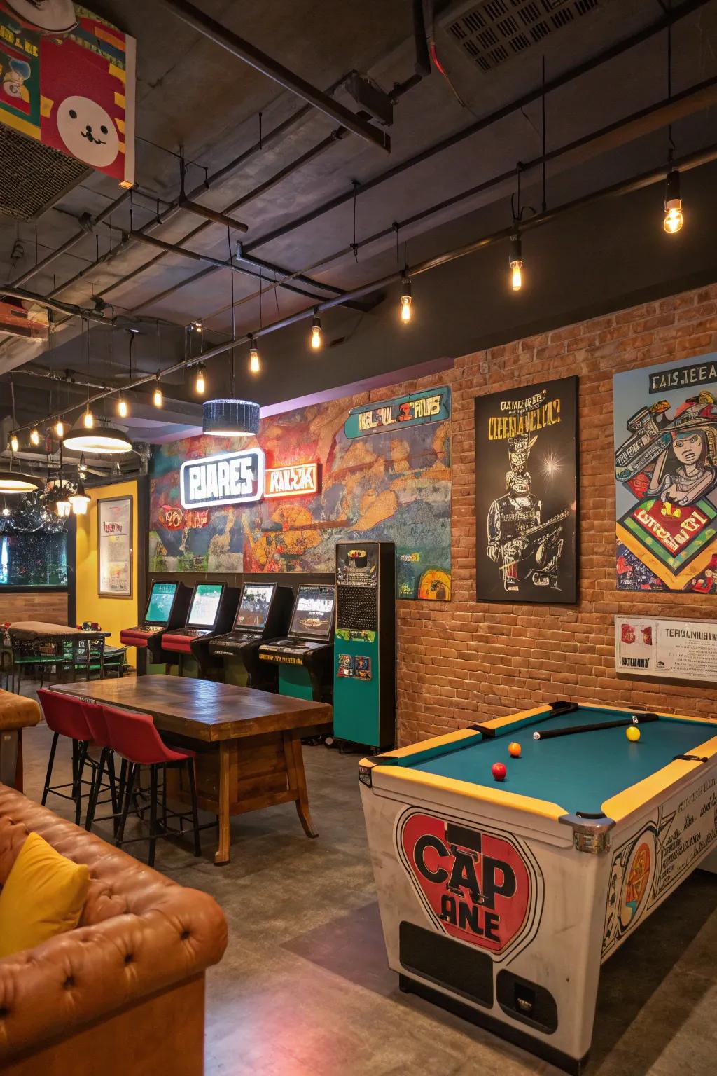 Decorative wall art personalizes the atmosphere of your game room.