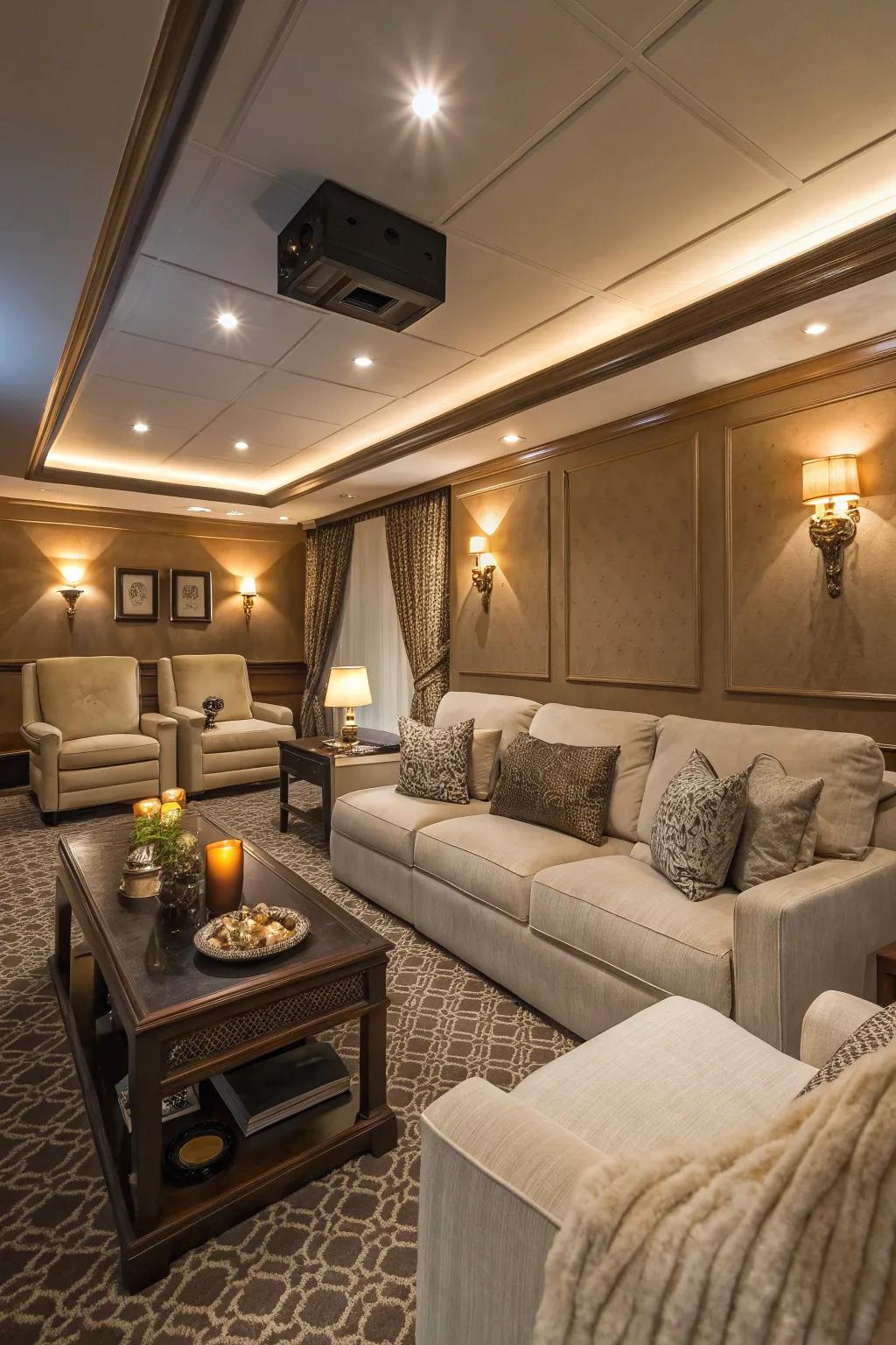A cozy family room invites relaxation and socializing in style.