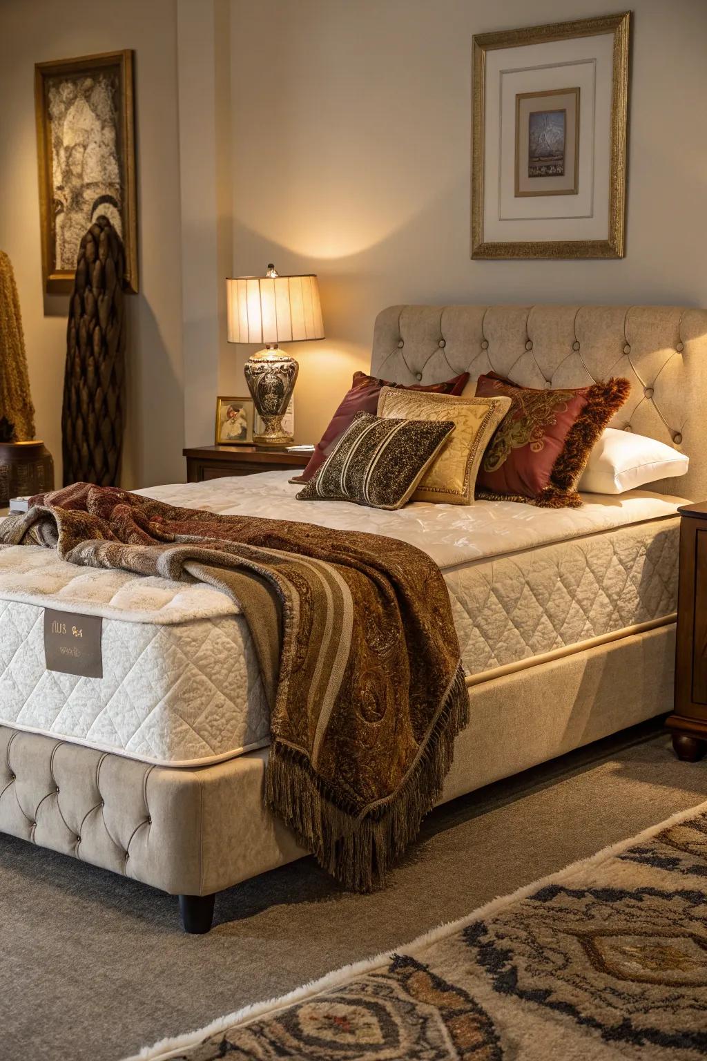 Opulent textiles enhance comfort and style.