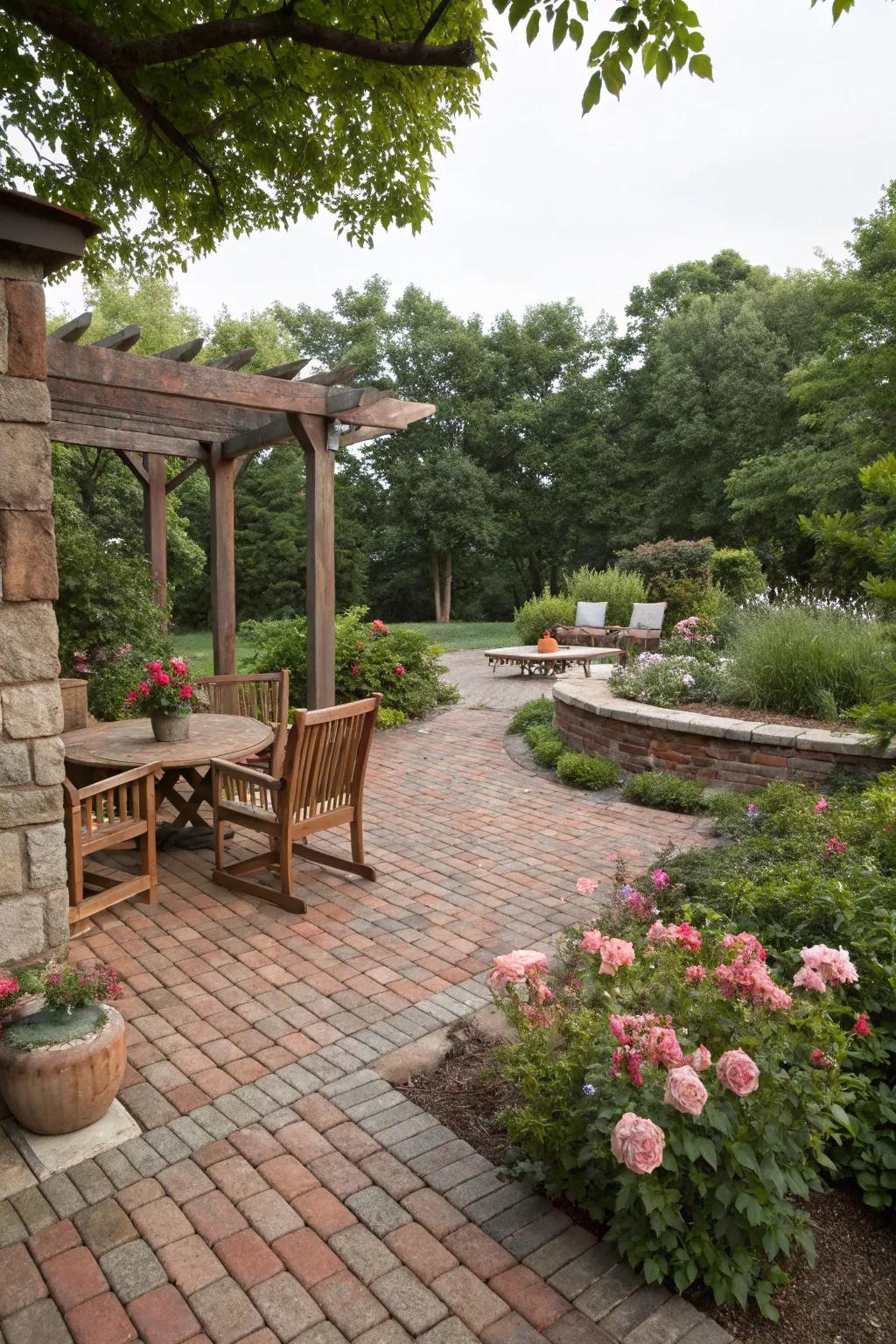 Tumbled bricks incorporate wistful appeal and elegance to outdoor spaces.