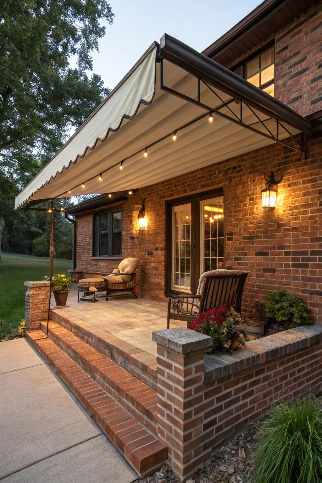 A covered porch provides a comfortable space, regardless of the weather.