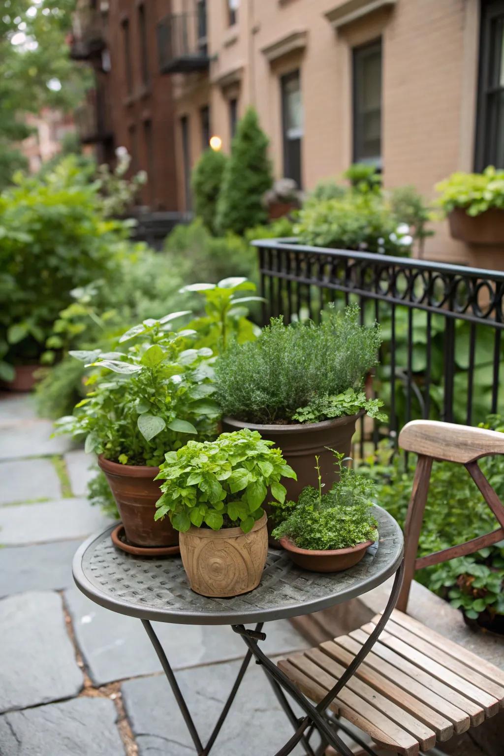 A herb garden offers fresh flavors and charming decor.