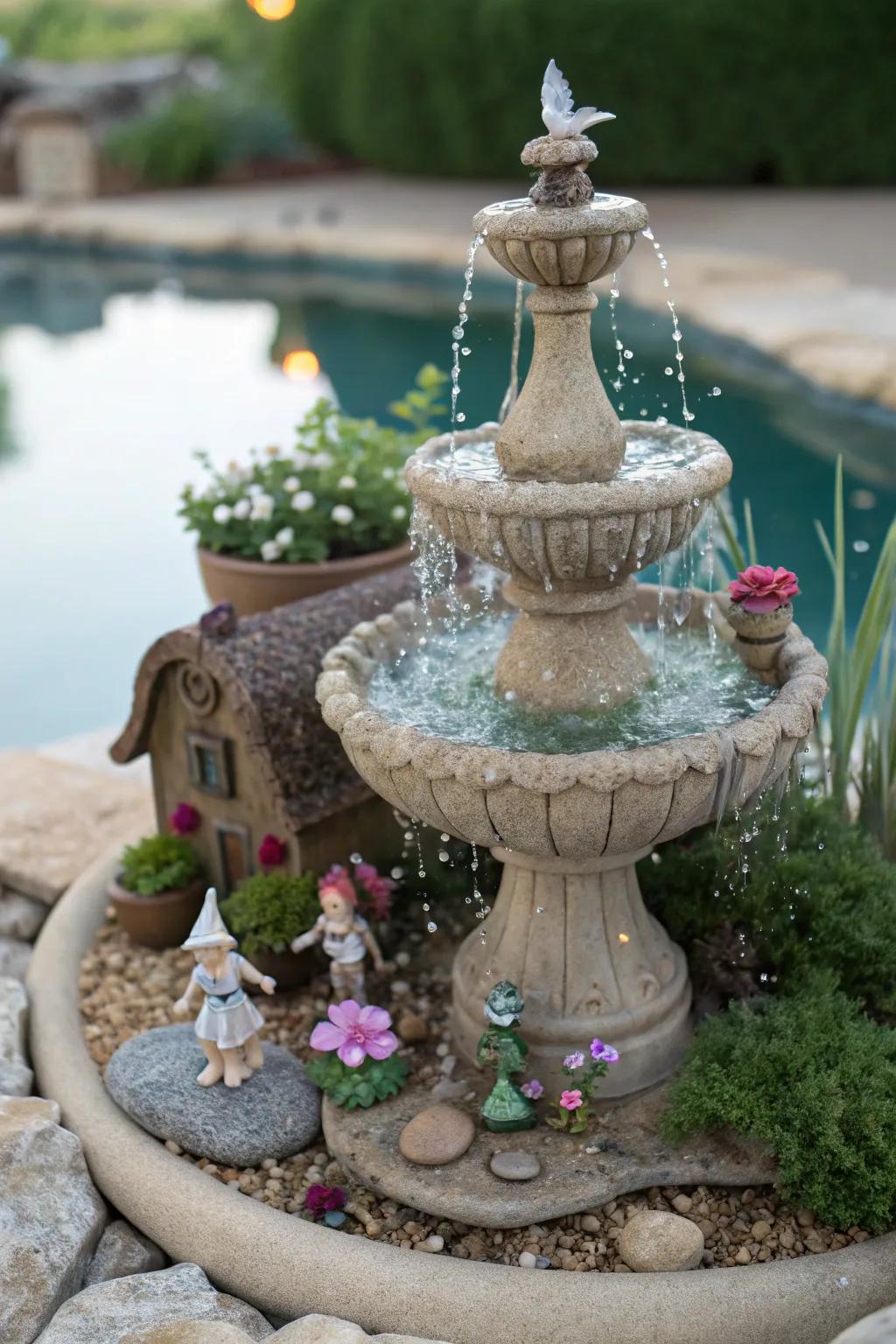 Delicate details transform this fountain into a fairy tale wonderland.
