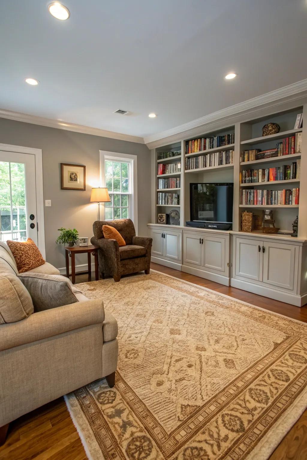 A well-chosen carpet can define areas and add warmth to your living room.