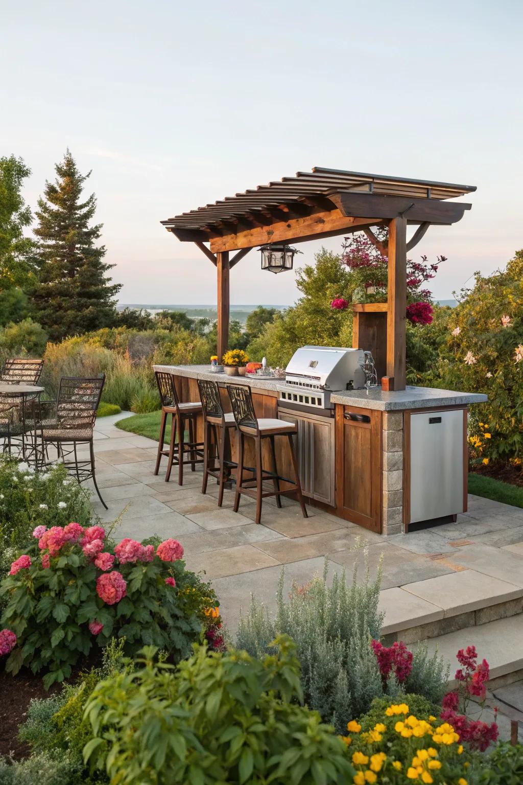 An outdoor bar provides a social component to your BBQ zone.