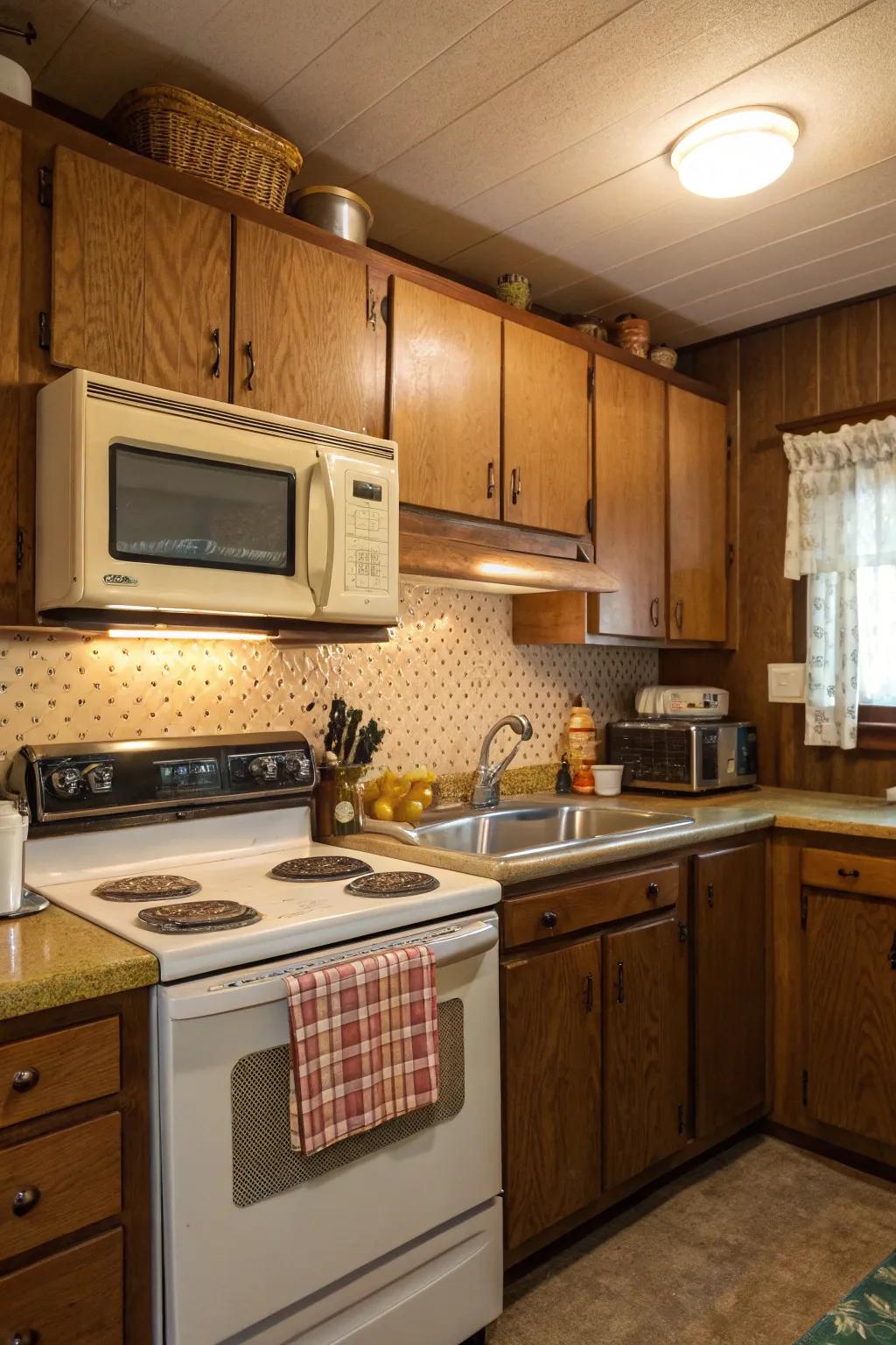 Traditional kitchen setup with a wave emitter positioned above the cooktop.