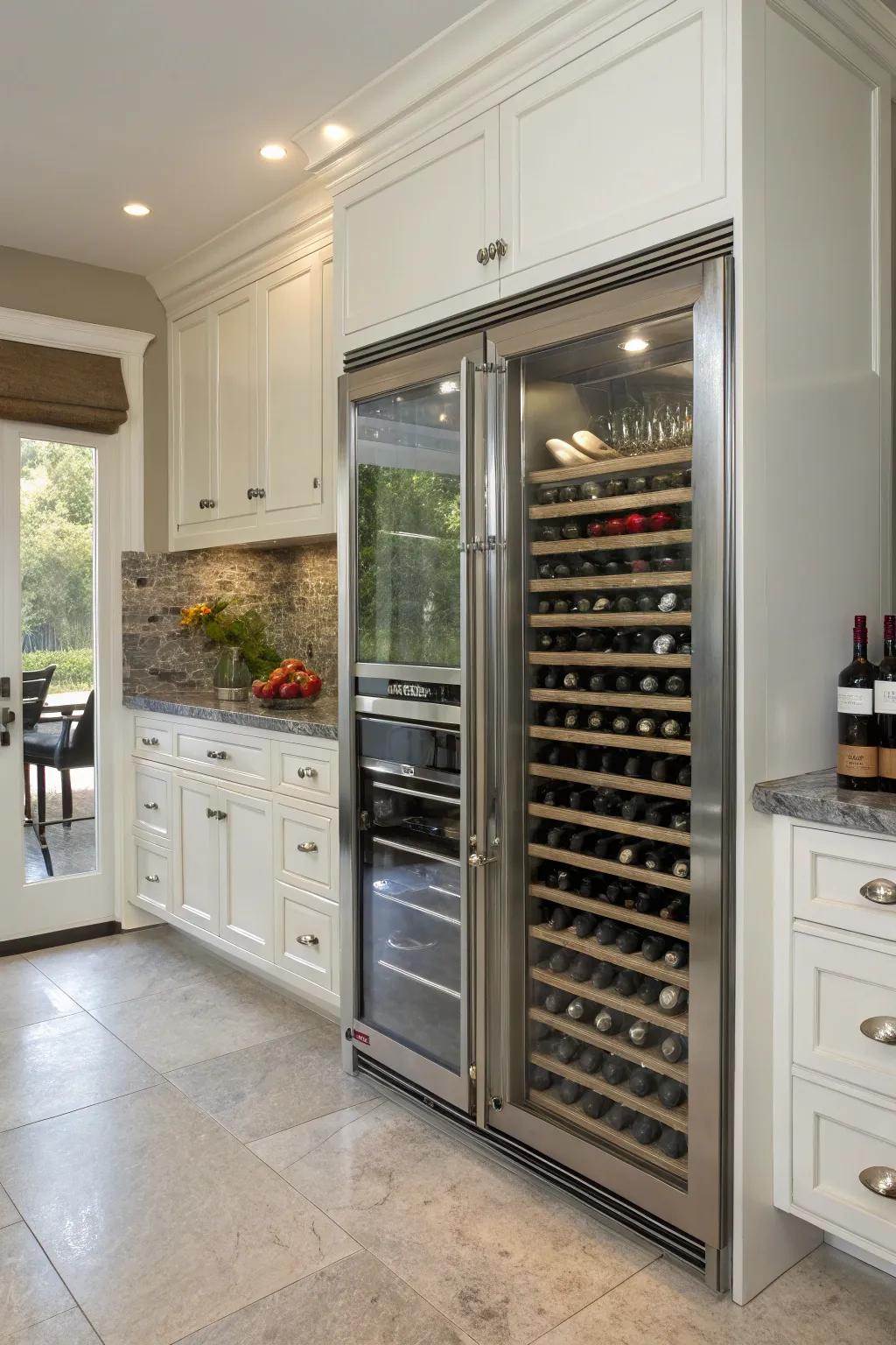 Amplify the sophistication with a spacious double-door wine storage unit.