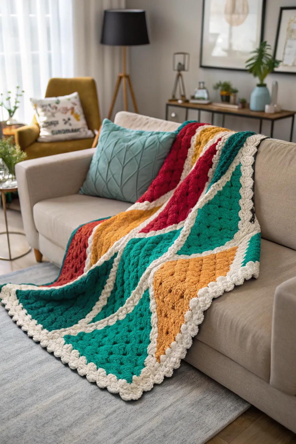 The use of contrasting colors creates a vibrant visual effect.
