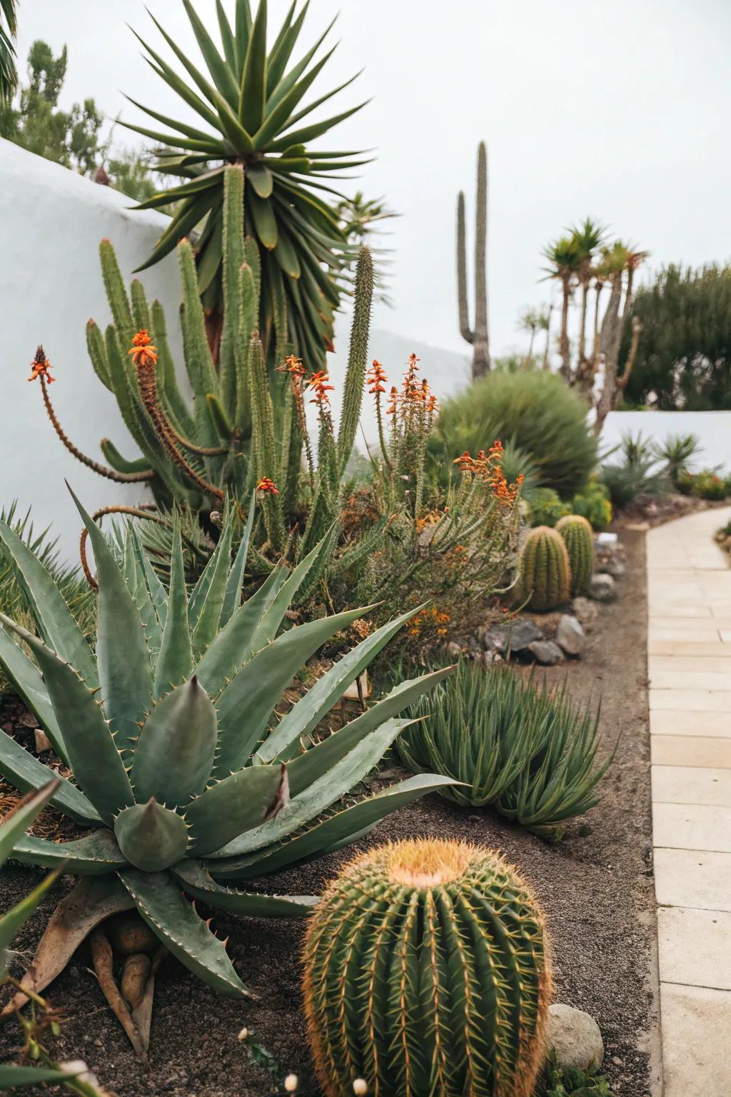 A harmonious blend of aloe and cacti in the garden.