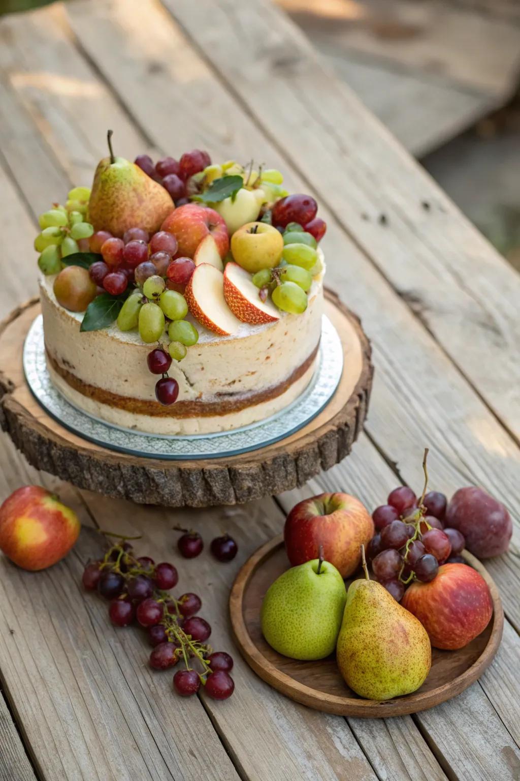 An autumn fruit gathering cake that captures the essence of fall.