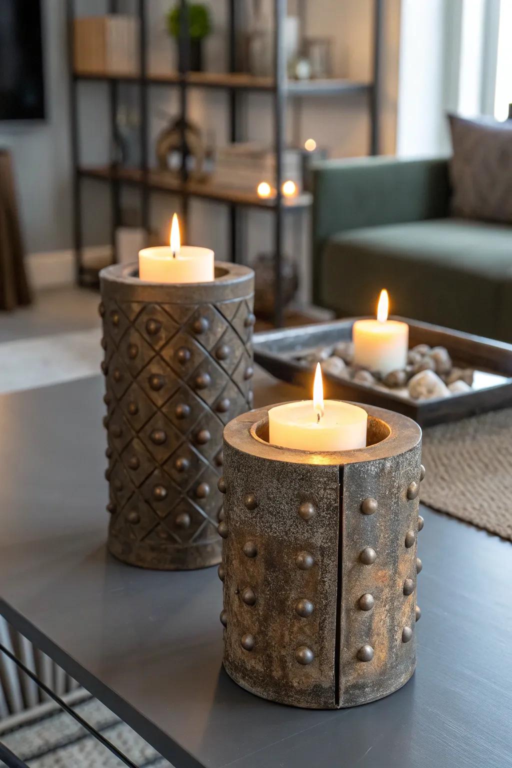 Metallic accents establish a modern, industrial look.
