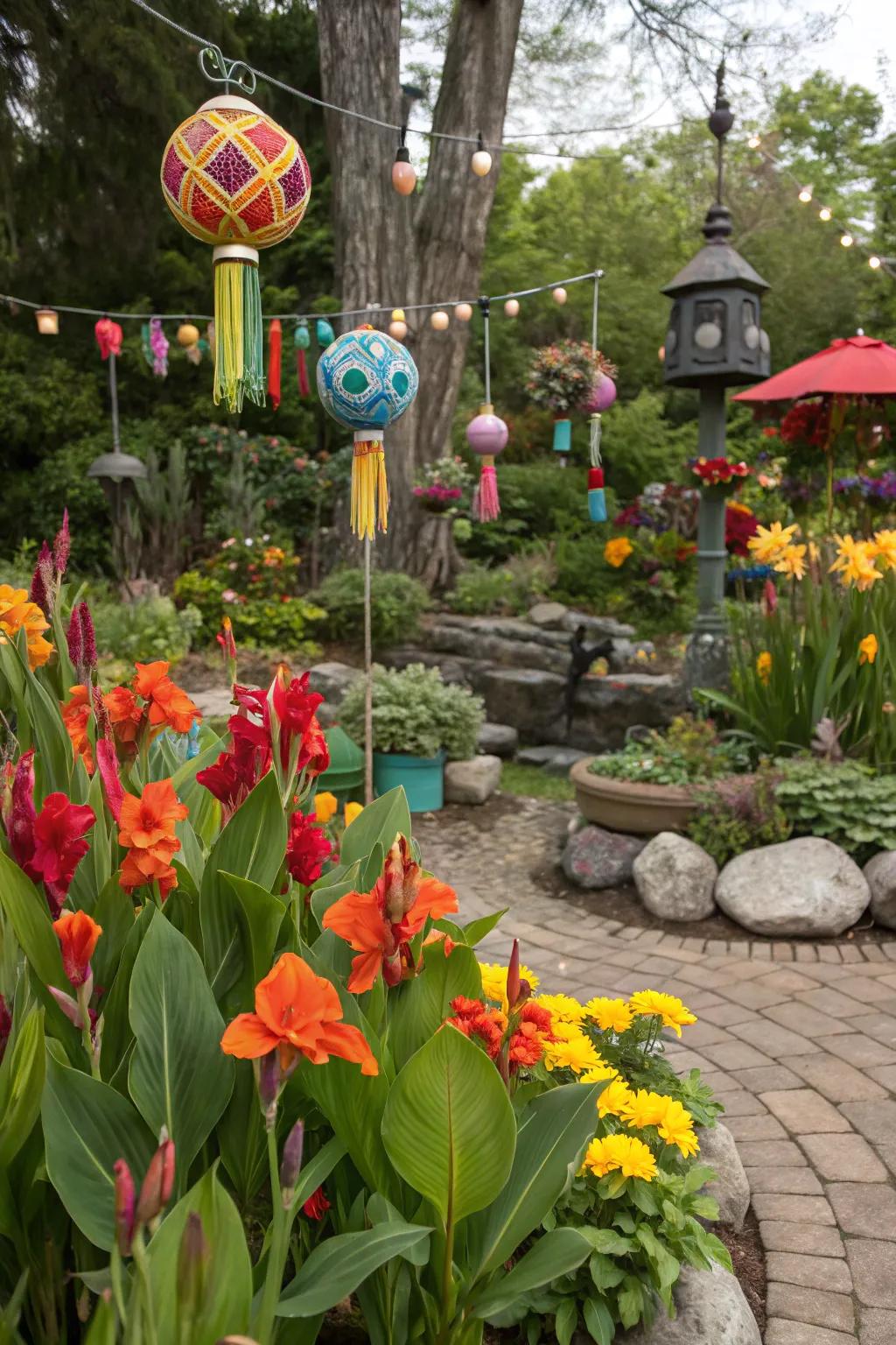 A fairytale-like setting with ginger blossoms and playful garden ornaments.