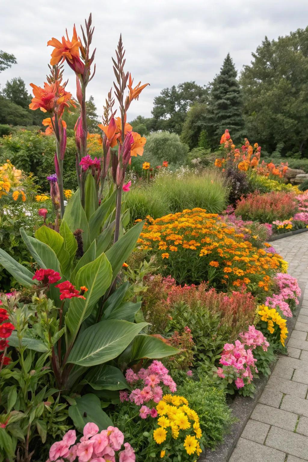 During seasonal changes, canna lilies preserve color.