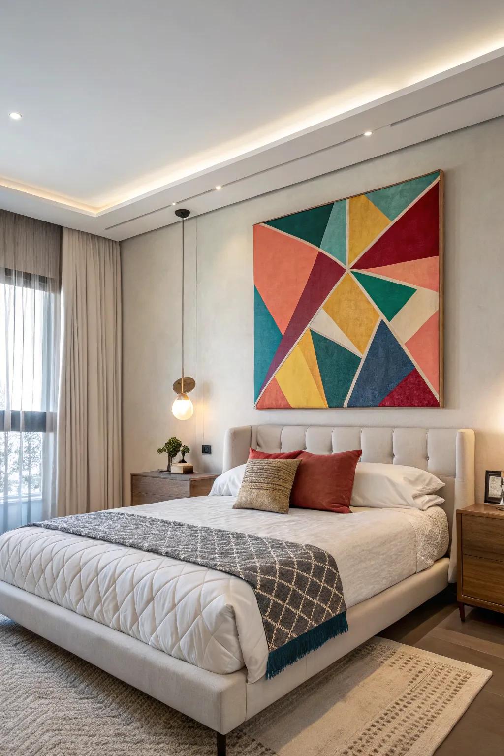 Add contemporary charm through geometric artwork.