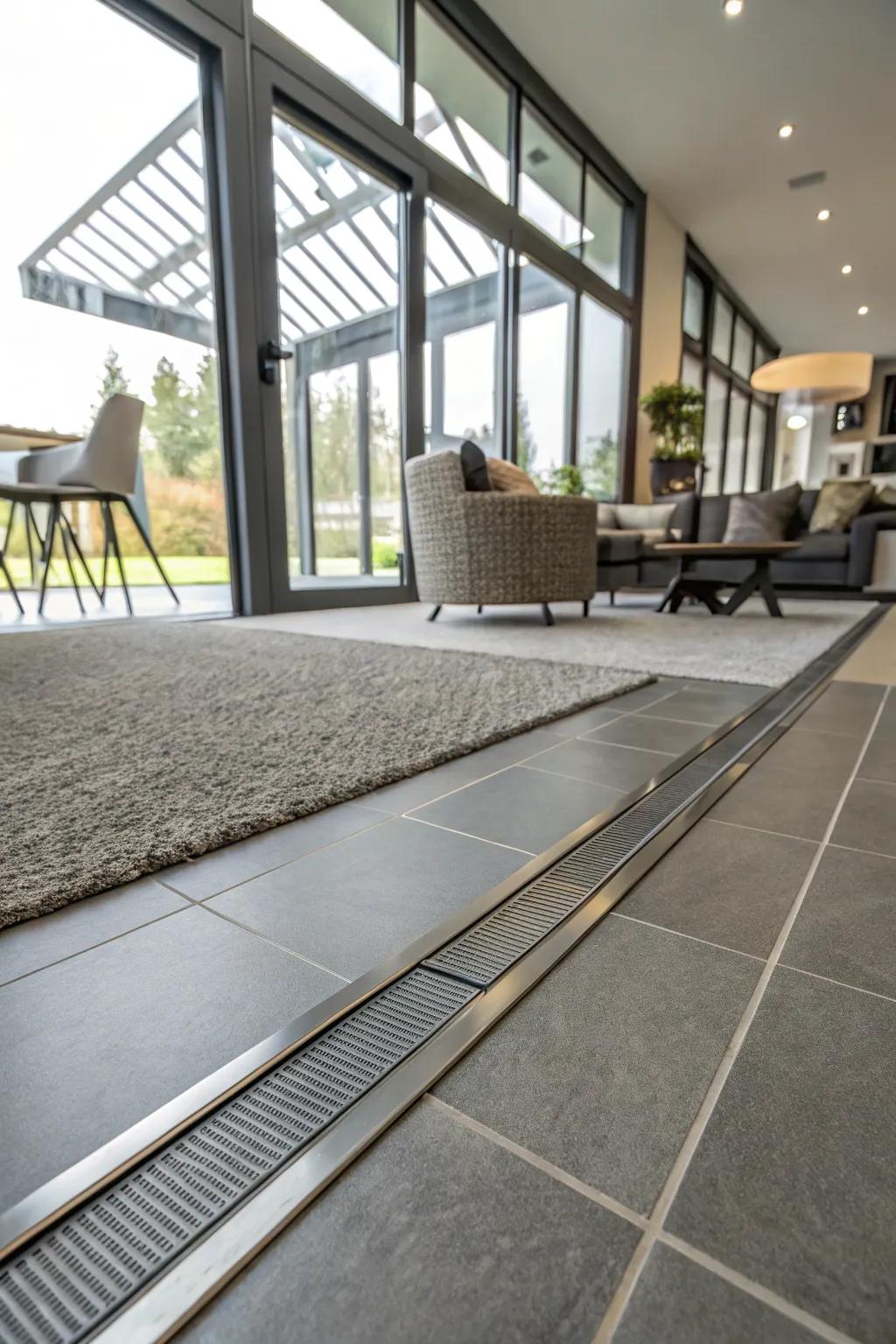 Refined metallic strip for a contemporary transition