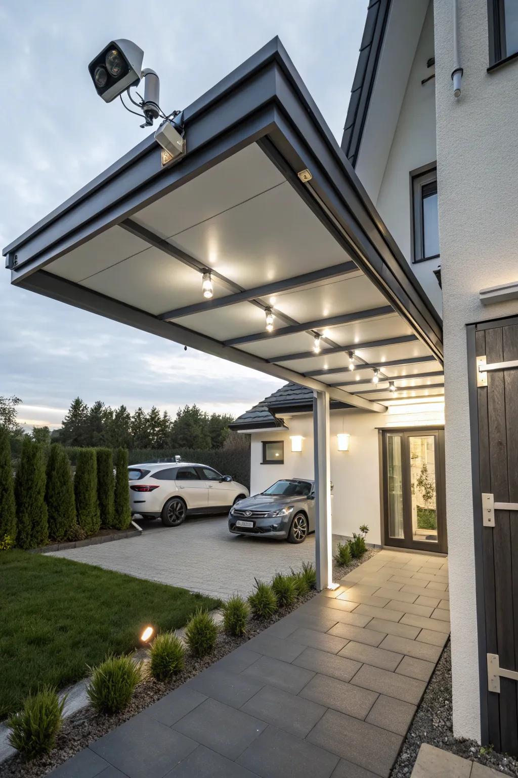 A carport fitted with the newest intelligent technology.