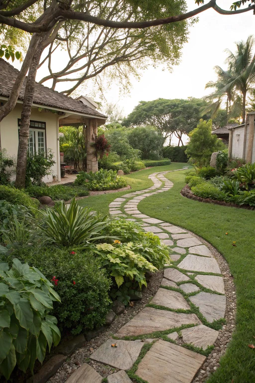 Curving pathways create a sense of exploration and charm.