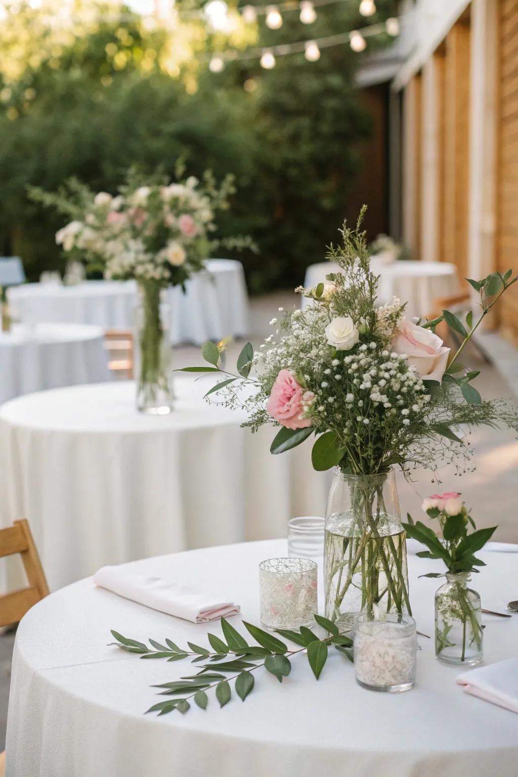 Chic minimalist flower schemes for an elegant wedding table.