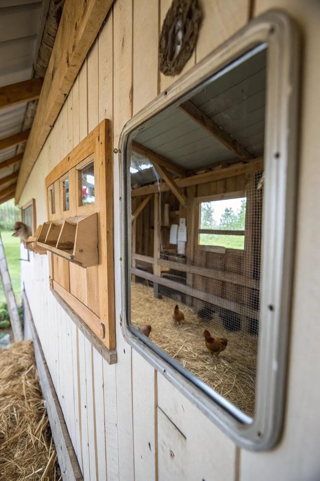 Reflective surfaces can amuse and mitigate tedium for your chickens.