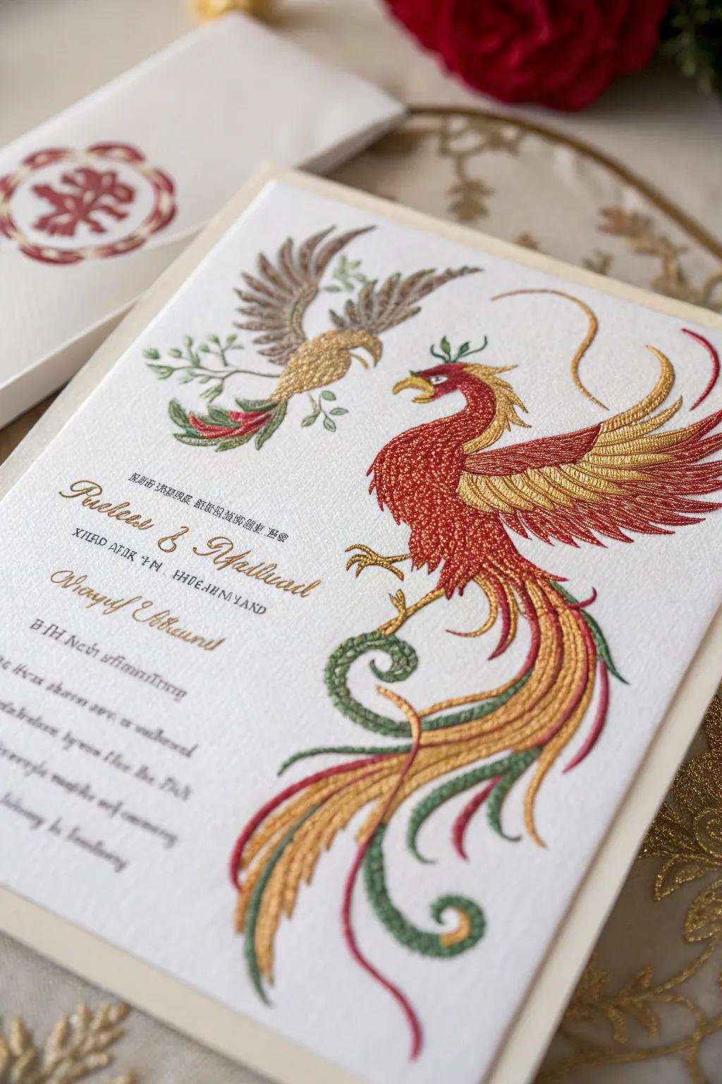 A traditional emblem elegantly stitched onto invitations.