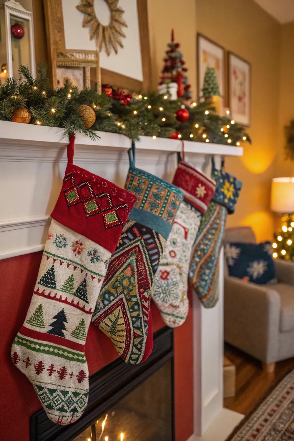 Designs influenced by global traditions impart a global flair to festive stockings.
