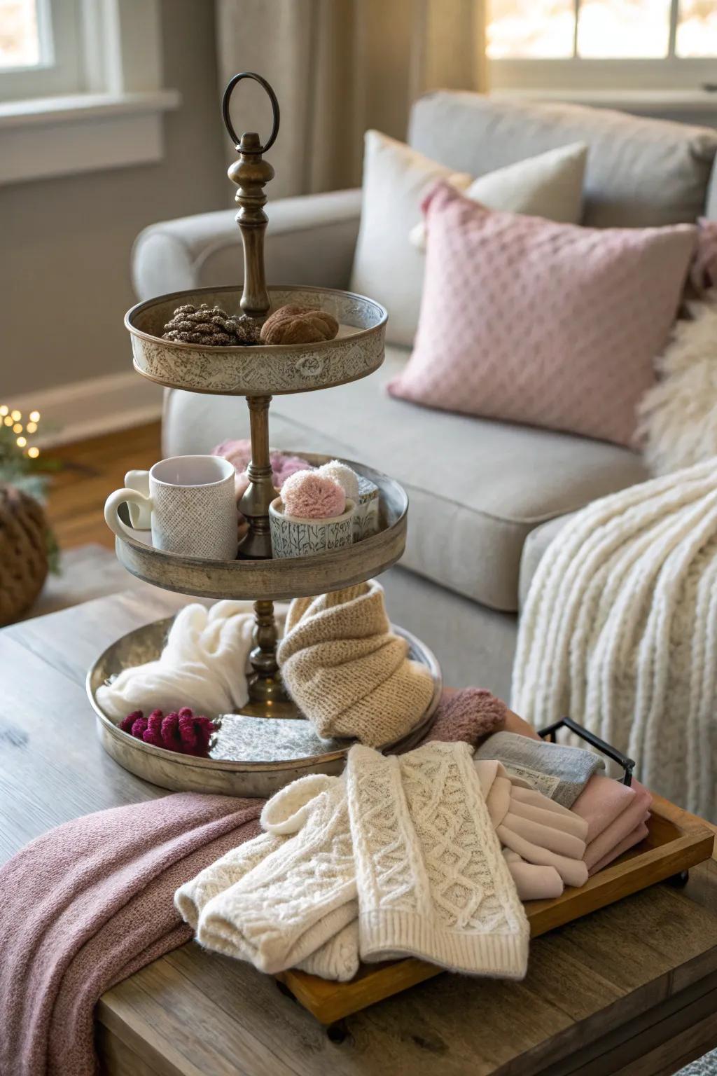 These snug knits and fabrics add warmth to the multi-level display.