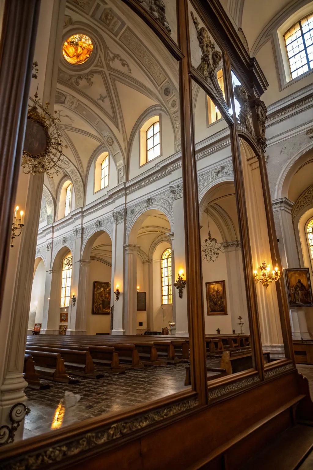 Church interior with strategically placed reflectors.