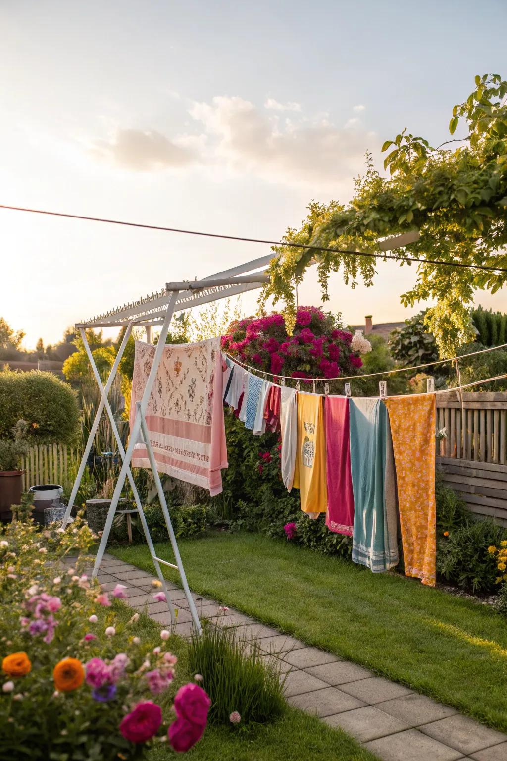 A clothesline that pops up offers flexibility and convenience.