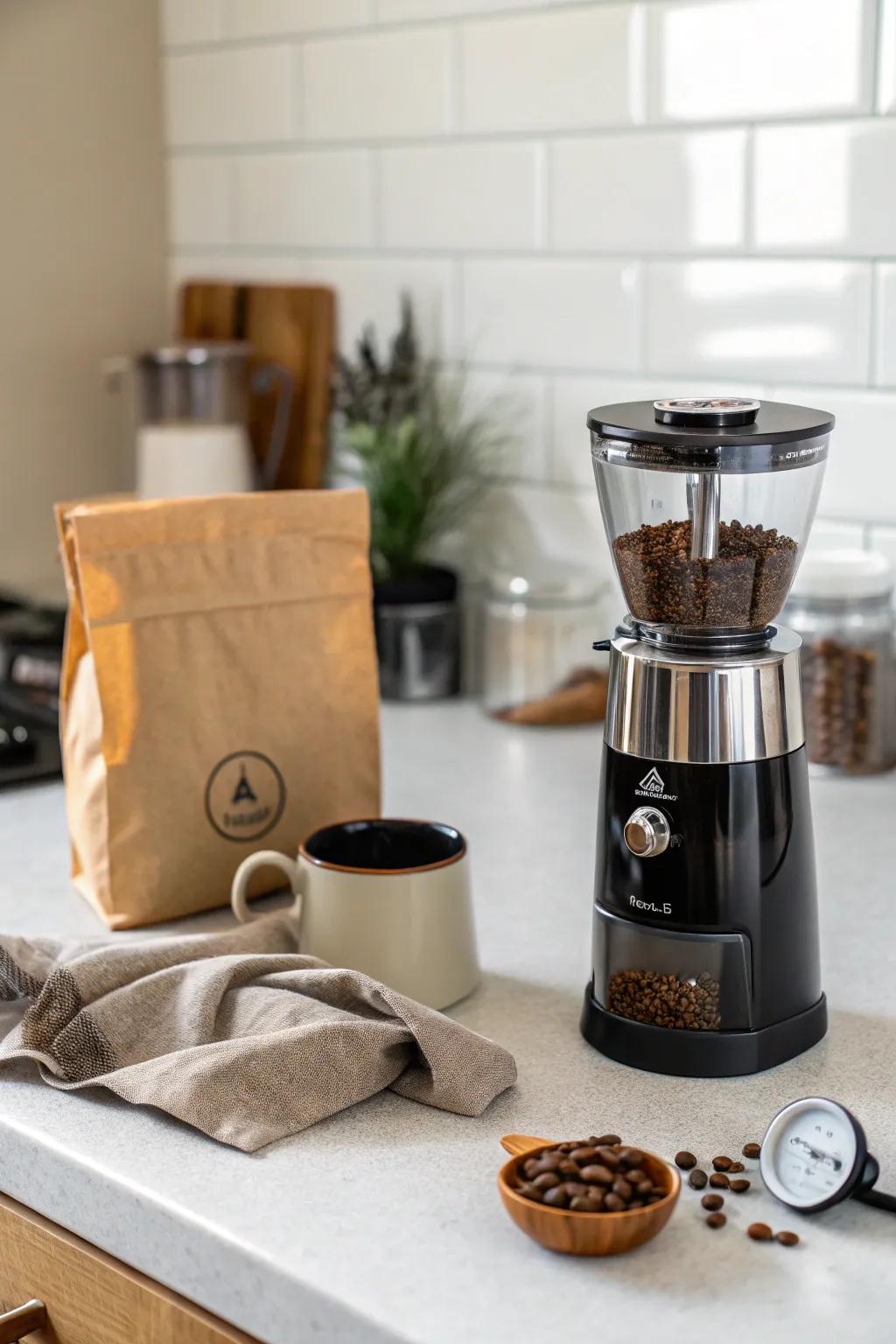 Achieve fresh coffee by using a quality burr mill.