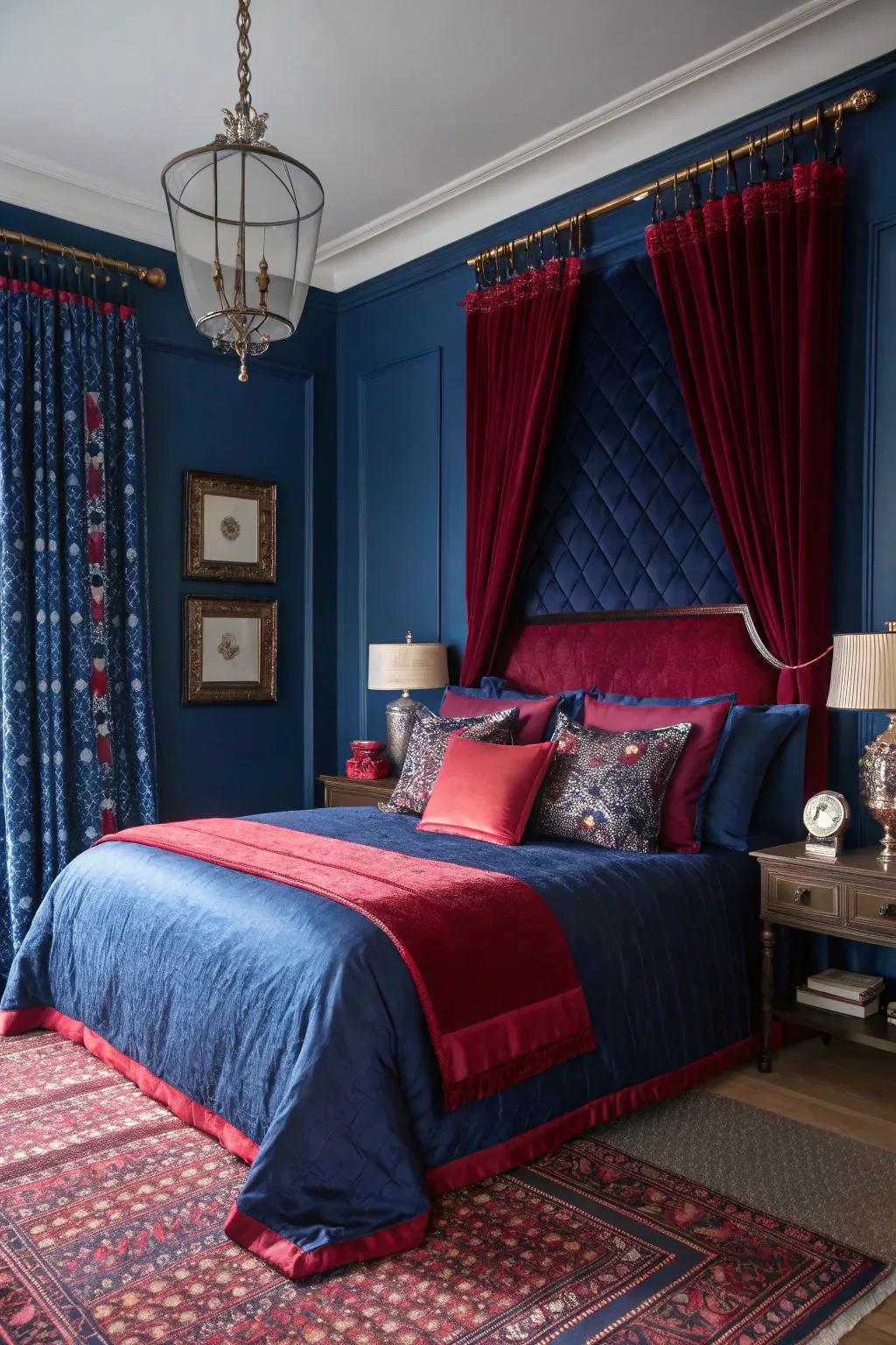 Precious stone hues bring luxury and elegance to this bedroom.
