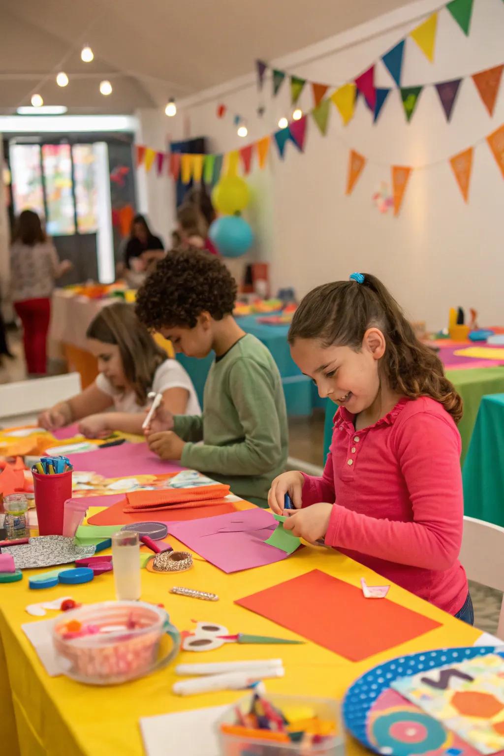 A vibrant DIY craft party encouraging creativity.
