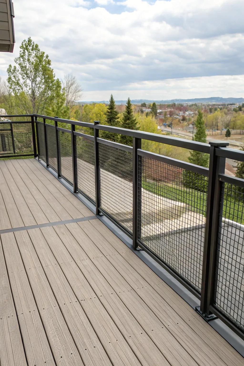 Netting infills bring an urban chic vibe to composite deck barriers.