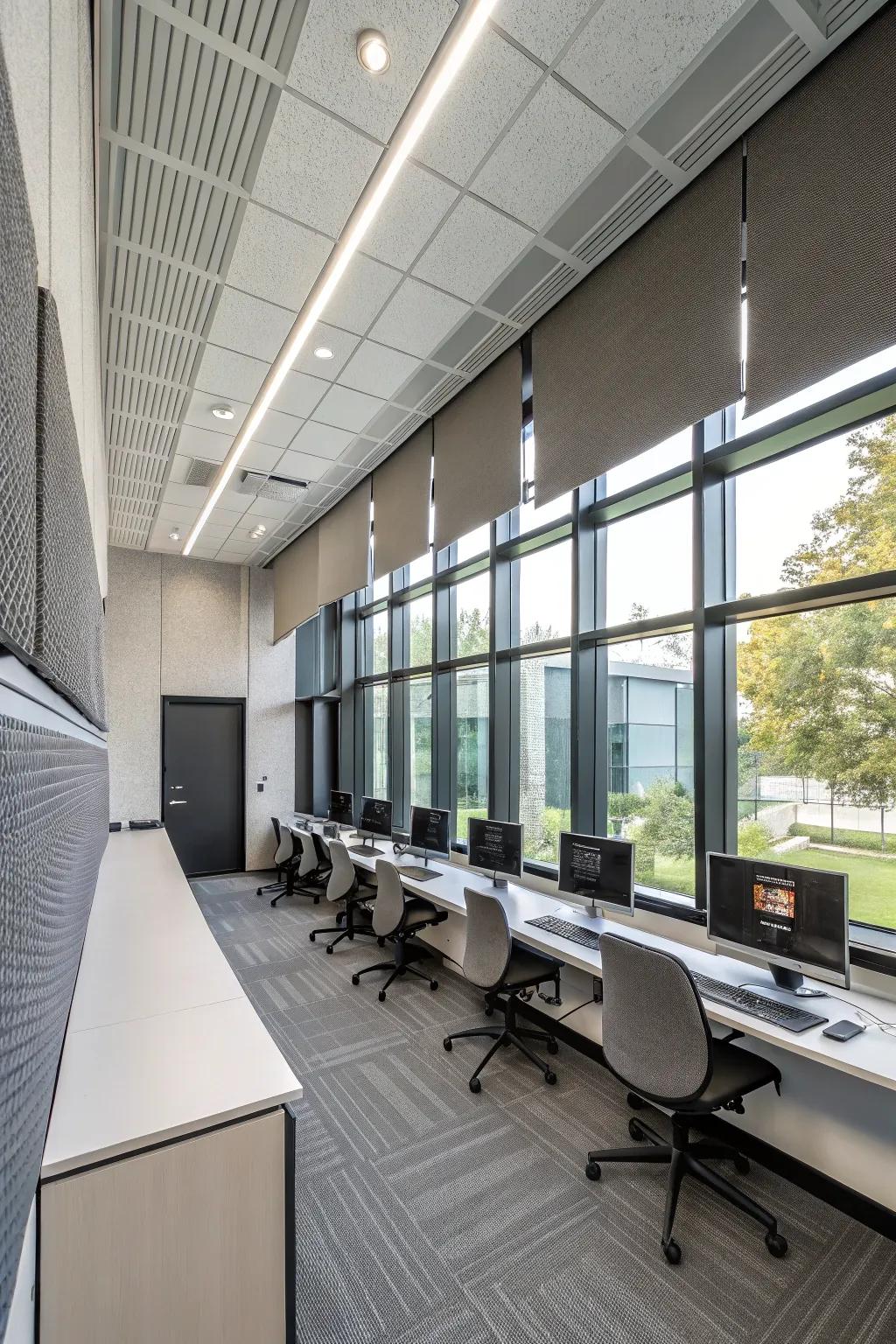 A sound-insulated computer area designed for undisturbed focus.