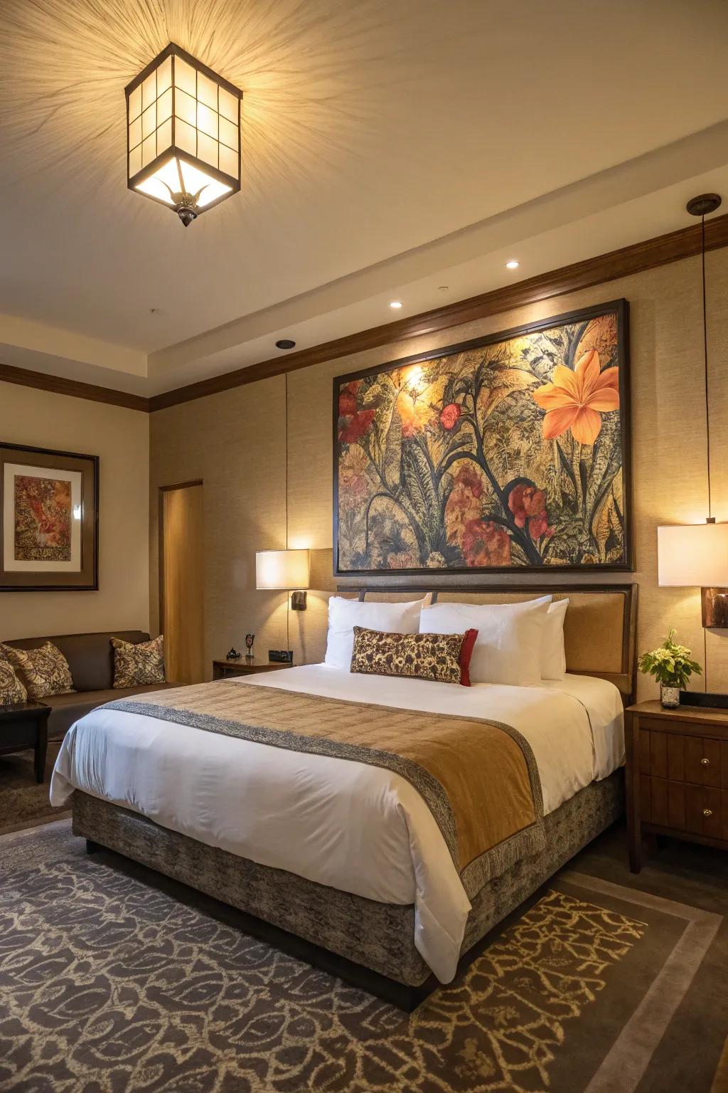 Eye-catching decorative art adds personality and focus to your bedroom.