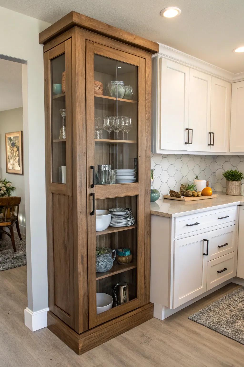 Maintain organization with a practical and stylish corner cabinet.