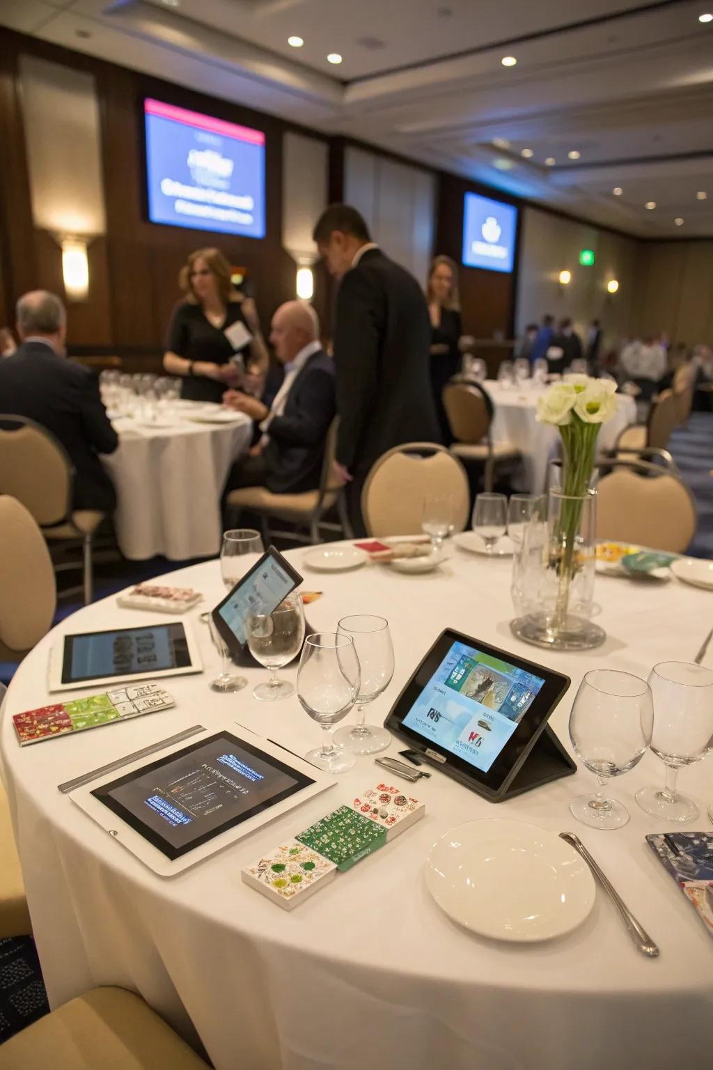 Participatory centerpieces encouraging attendee involvement.