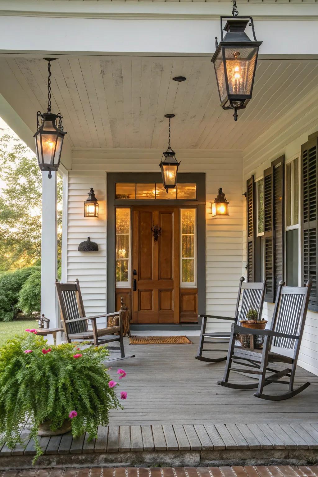 Balanced setups bring harmony to this farmhouse porch.