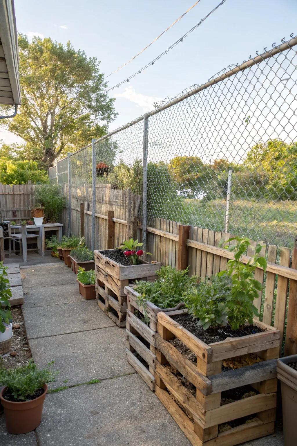 Skid lumber and webbing linkage: a delightful, sustainable fencing solution.