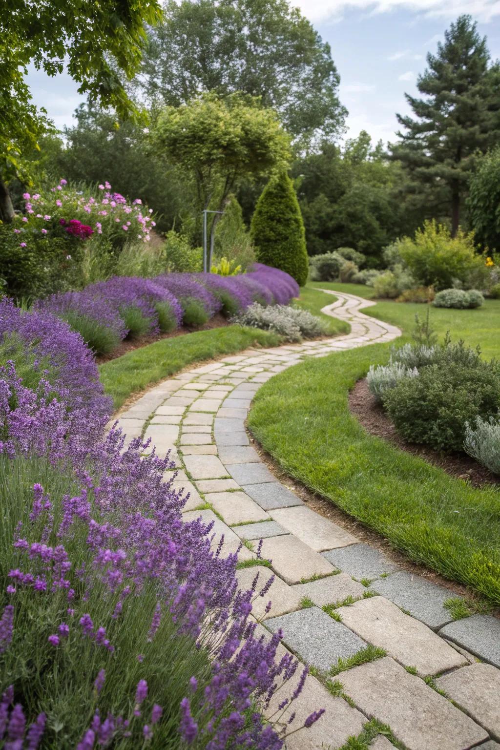 Stone walkways contribute charm and functionality.