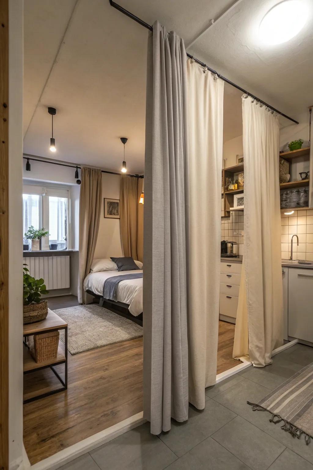 Curtains offering seclusion within a studio setting.