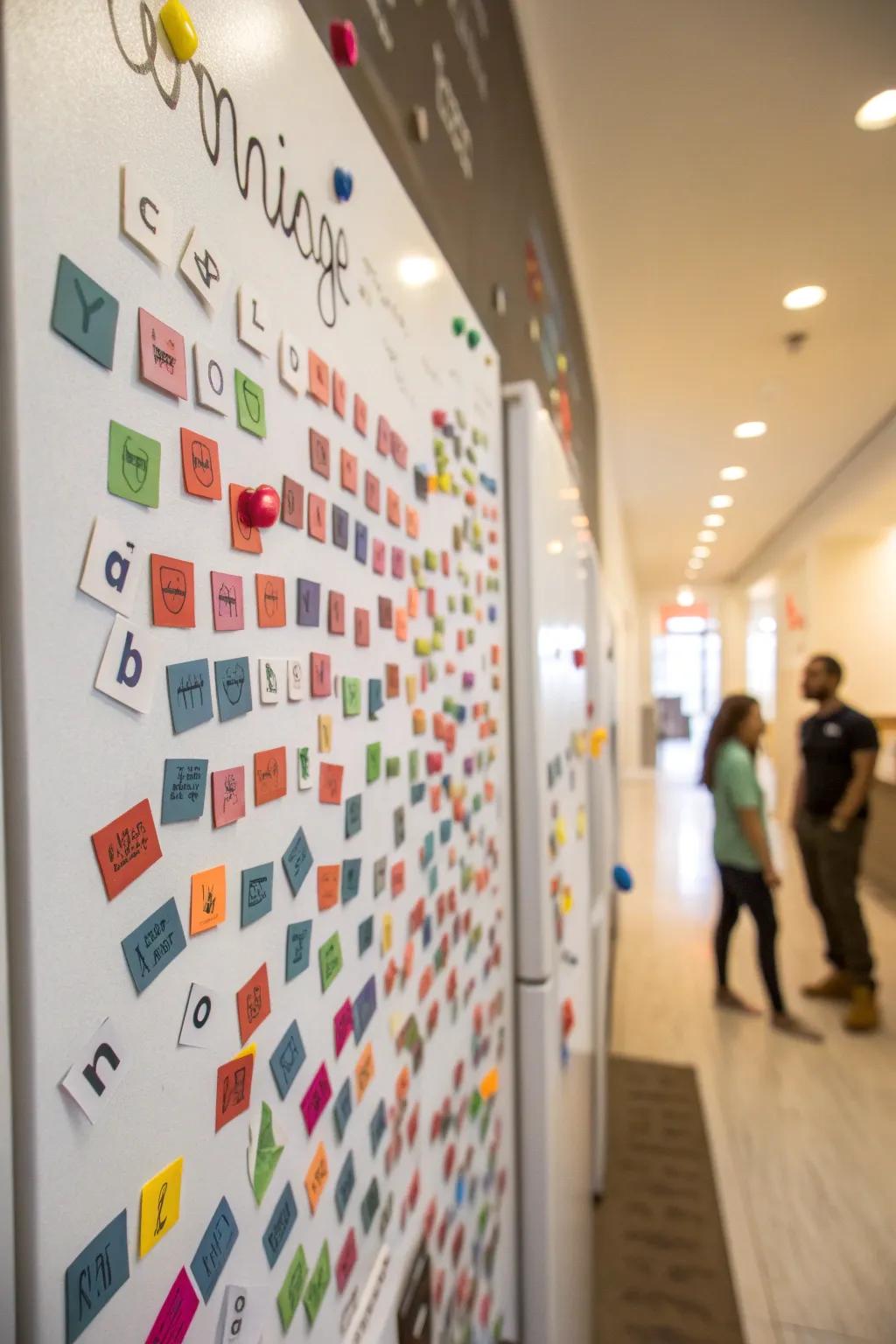 A magical vocabulary vista featuring movable vocabulary on a magnetic board