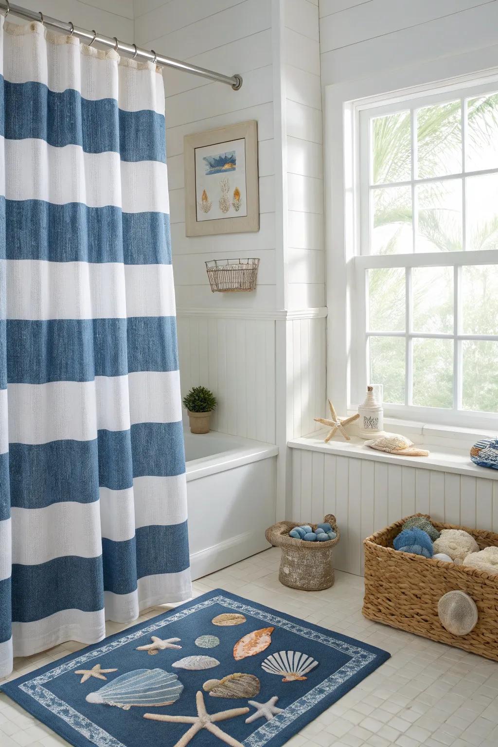 Maritime prints add a shoreline allure.