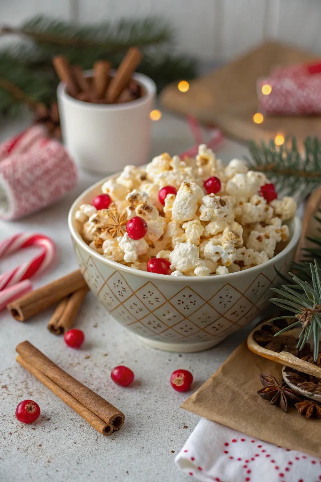 Spicy cinnamon candy popcorn that's a festive snack for holiday gatherings.