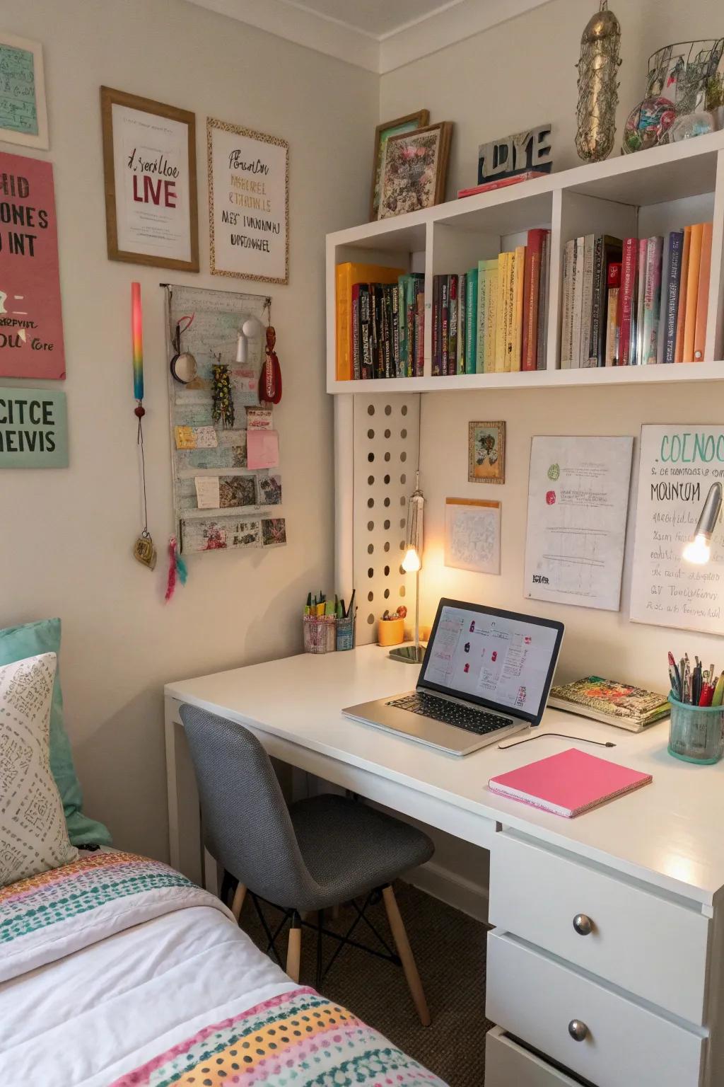 A creative study area in a teen room for studying.