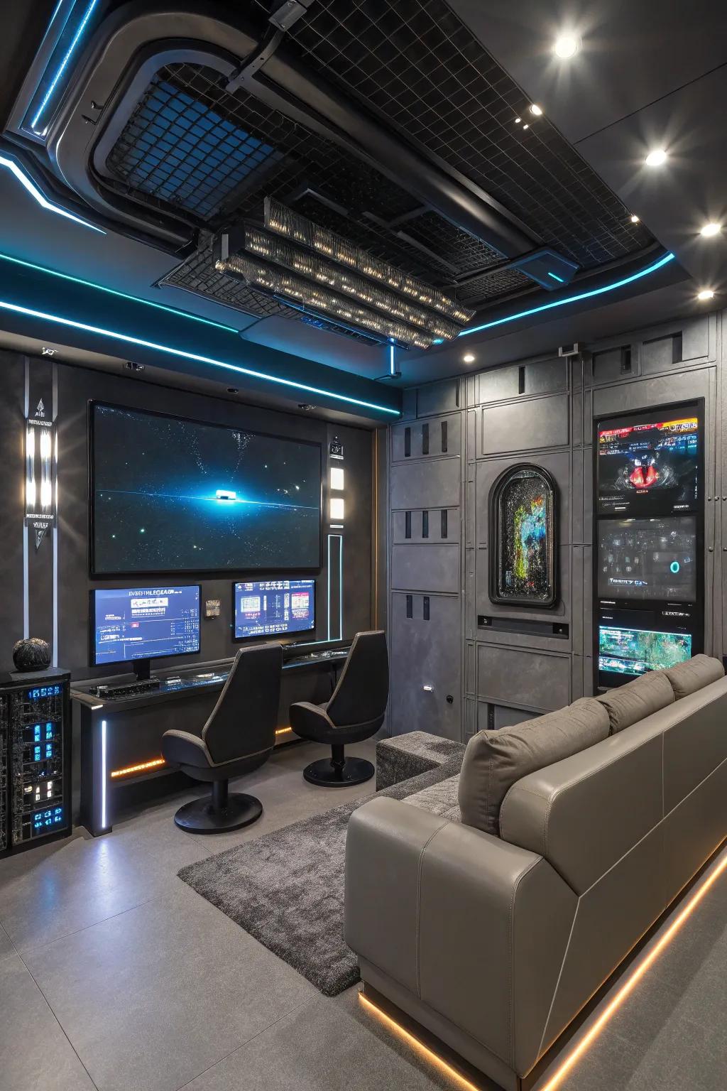 A modern feel using metallic elements adds a high-tech vibe to your gaming area.