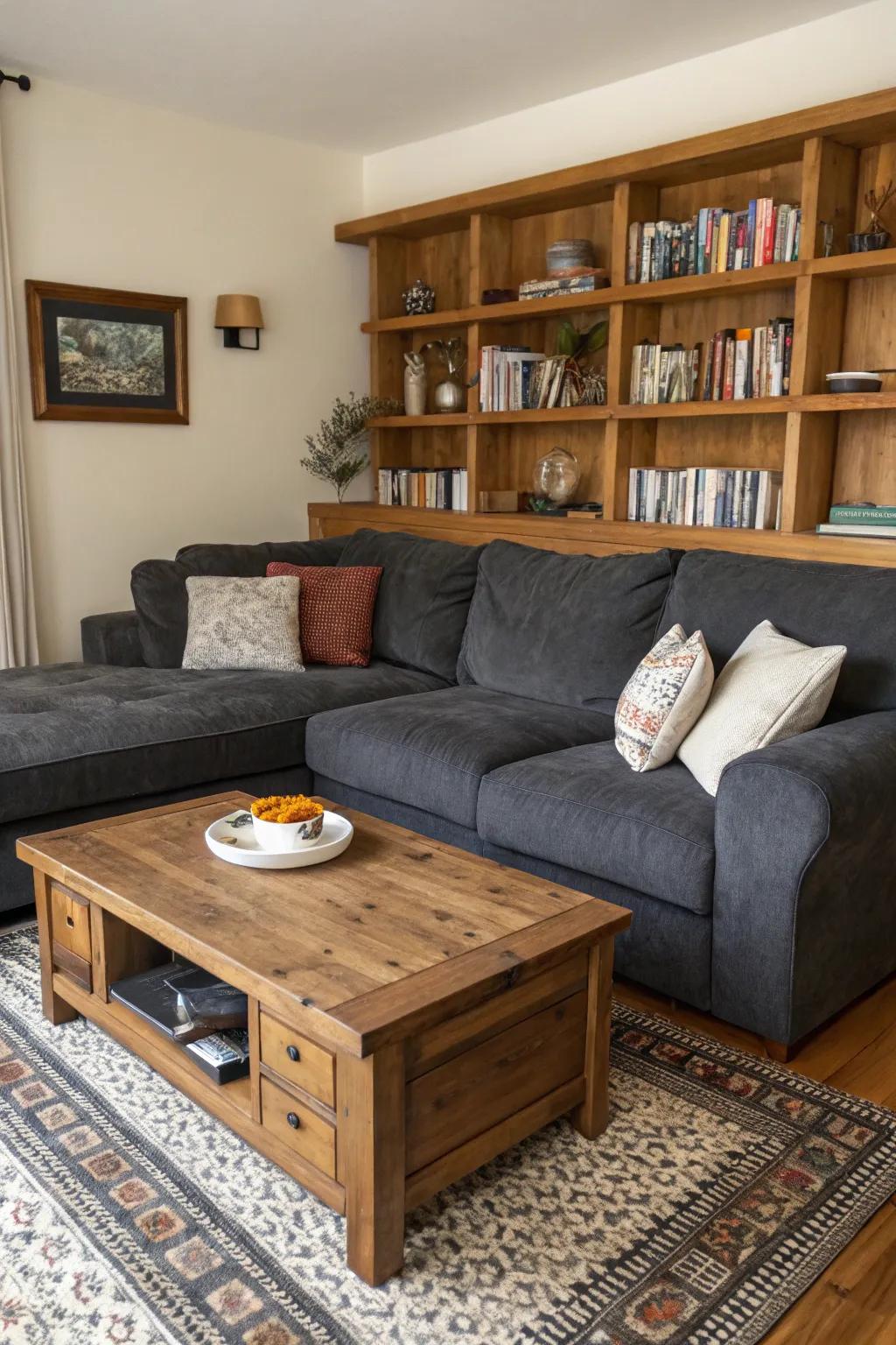 Wooden elements add warmth to your living room.
