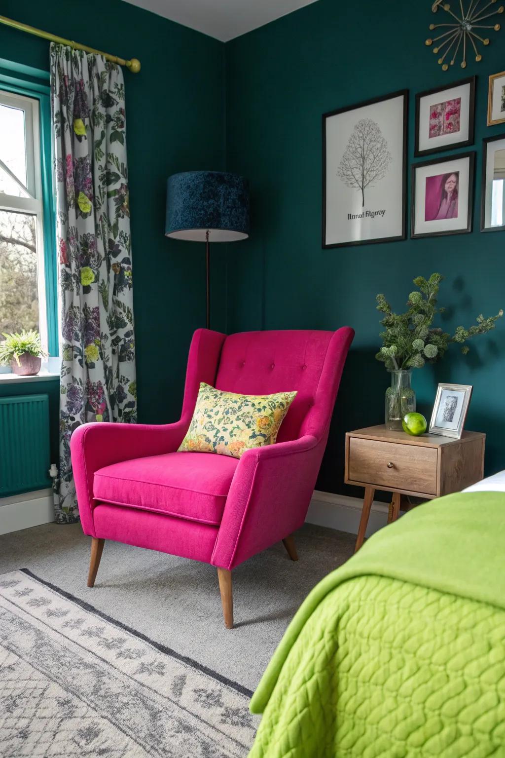 Unexpected hues infuse a playful twist to dark teal.