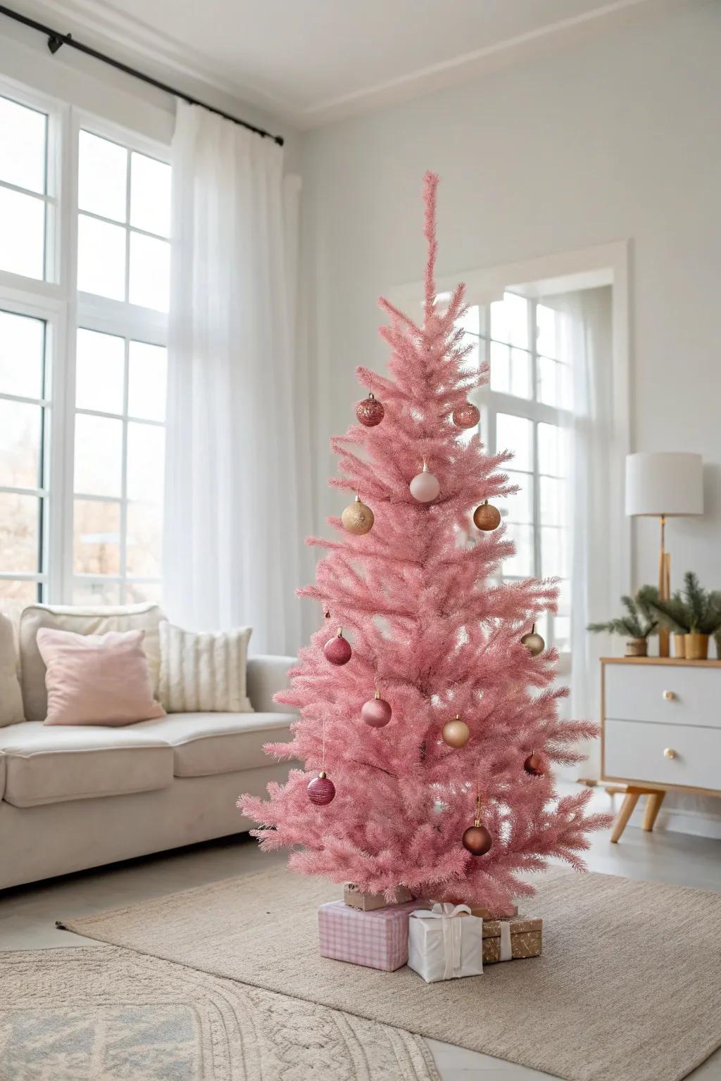 A minimalist pink tree emitting serene simplicity.