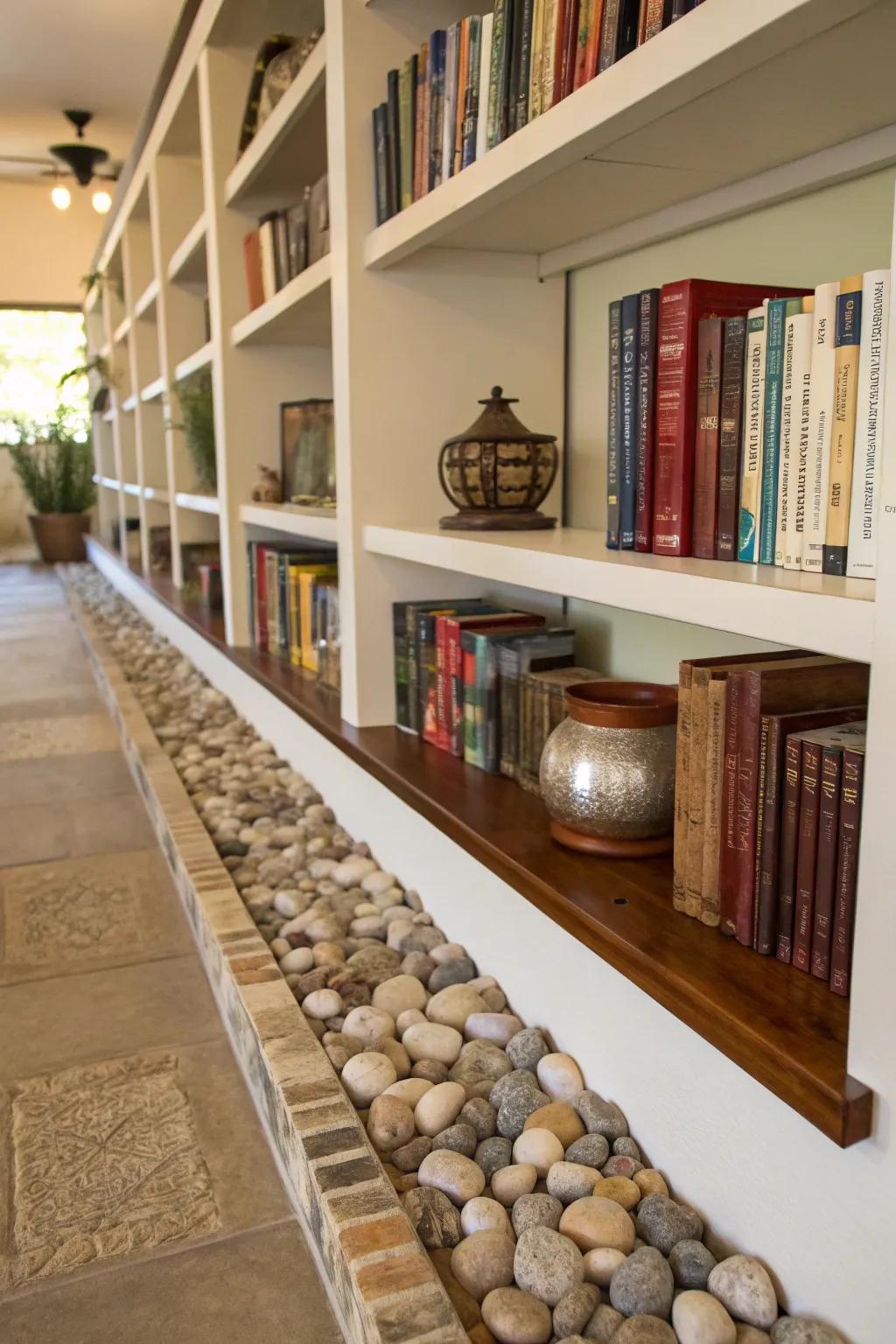 Contribute an organic touch to your book organizers with a row of stones.
