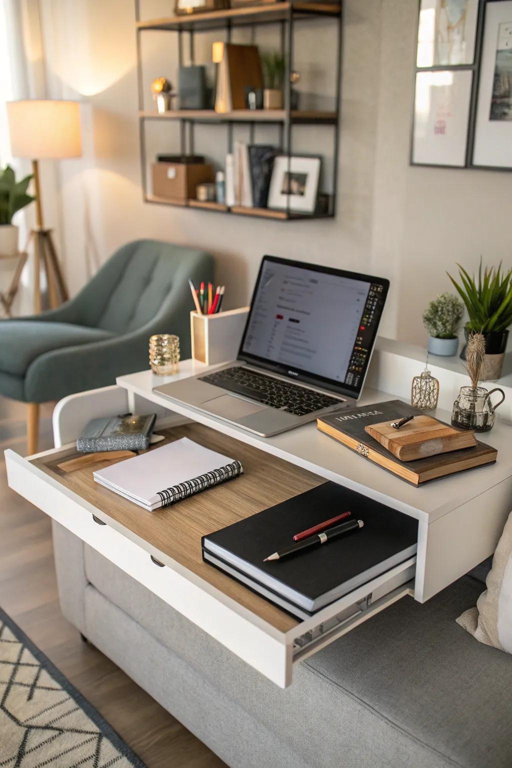 A corner workstation blends practicality with elegance.